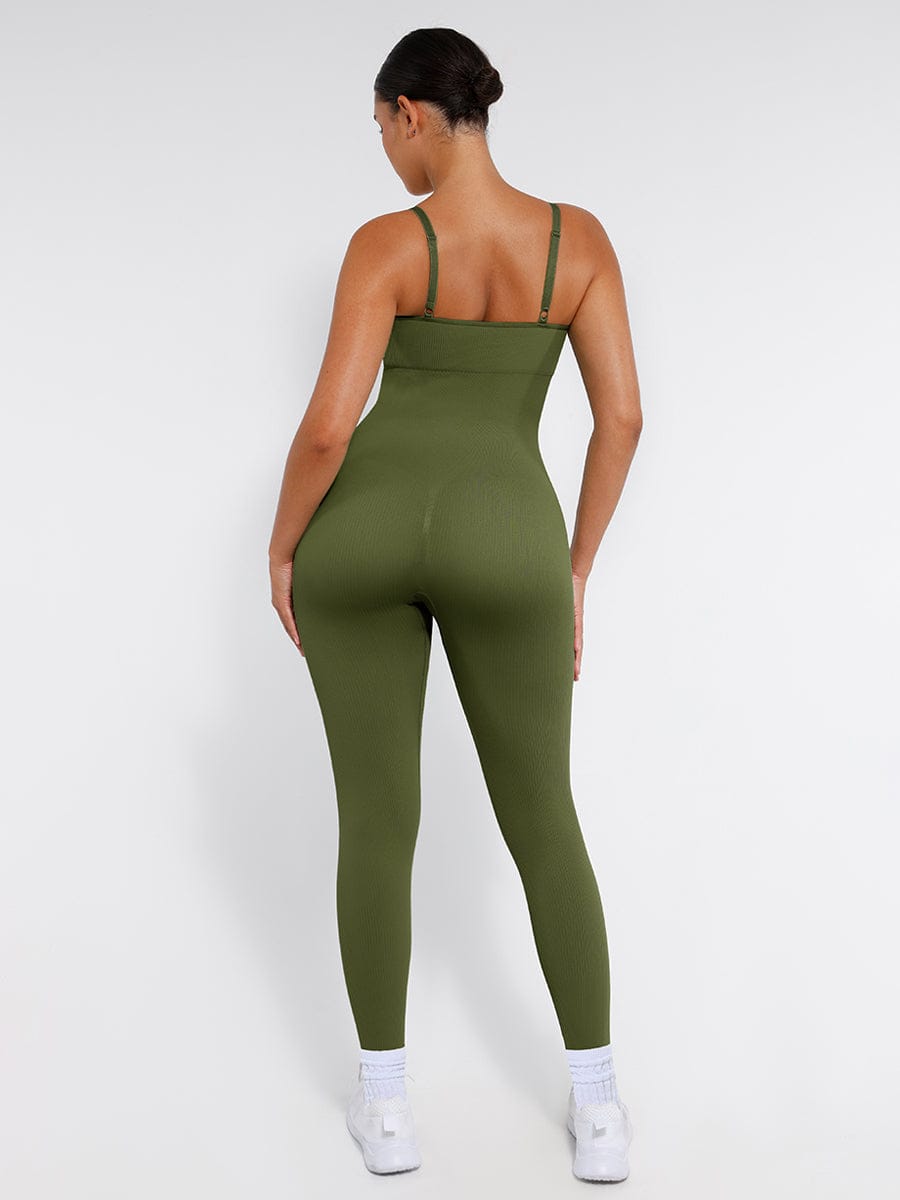 High Stretchy Seamless Sling Tummy Control Jumpsuit Removable cup pads