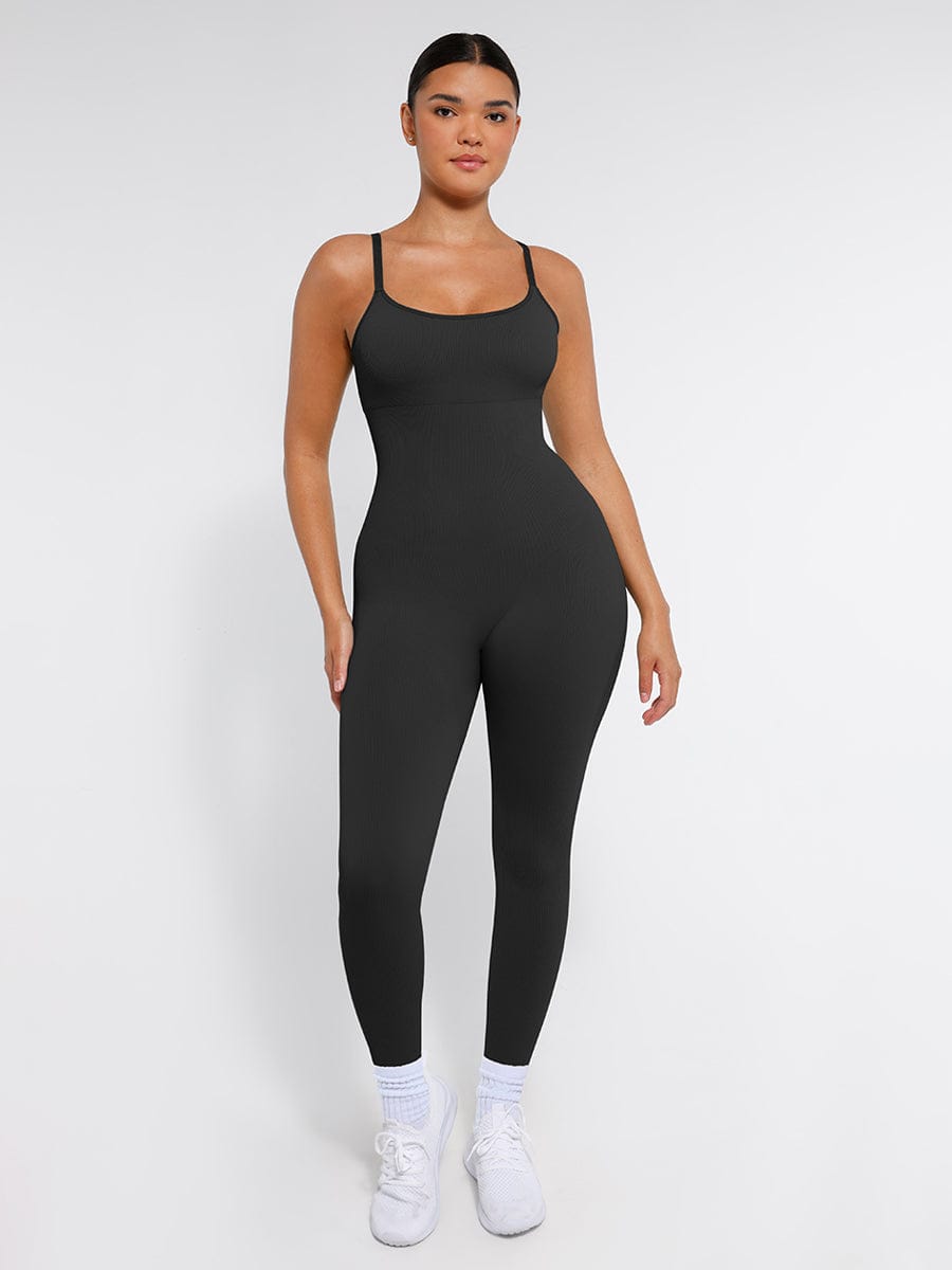 High Stretchy Seamless Sling Tummy Control Jumpsuit Removable cup pads