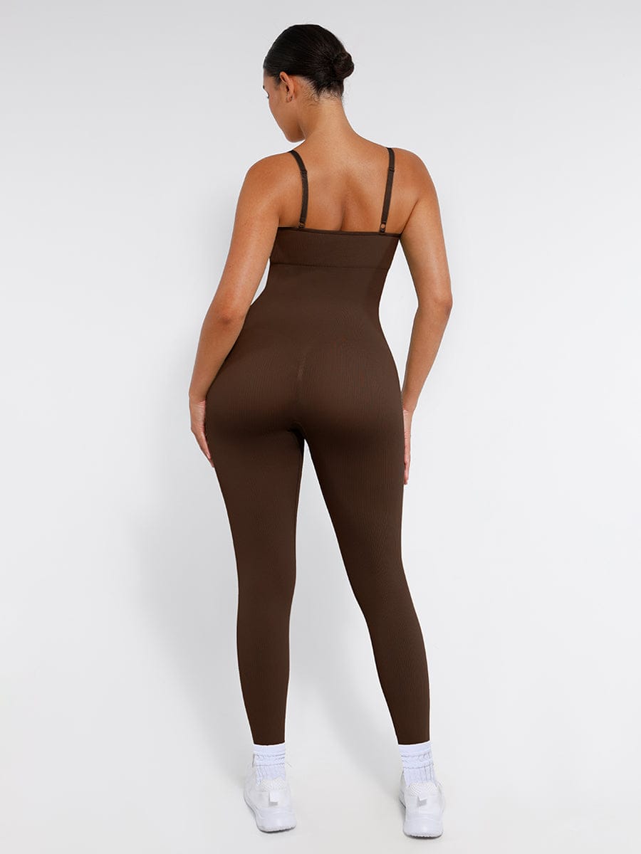 High Stretchy Seamless Sling Tummy Control Jumpsuit Removable cup pads