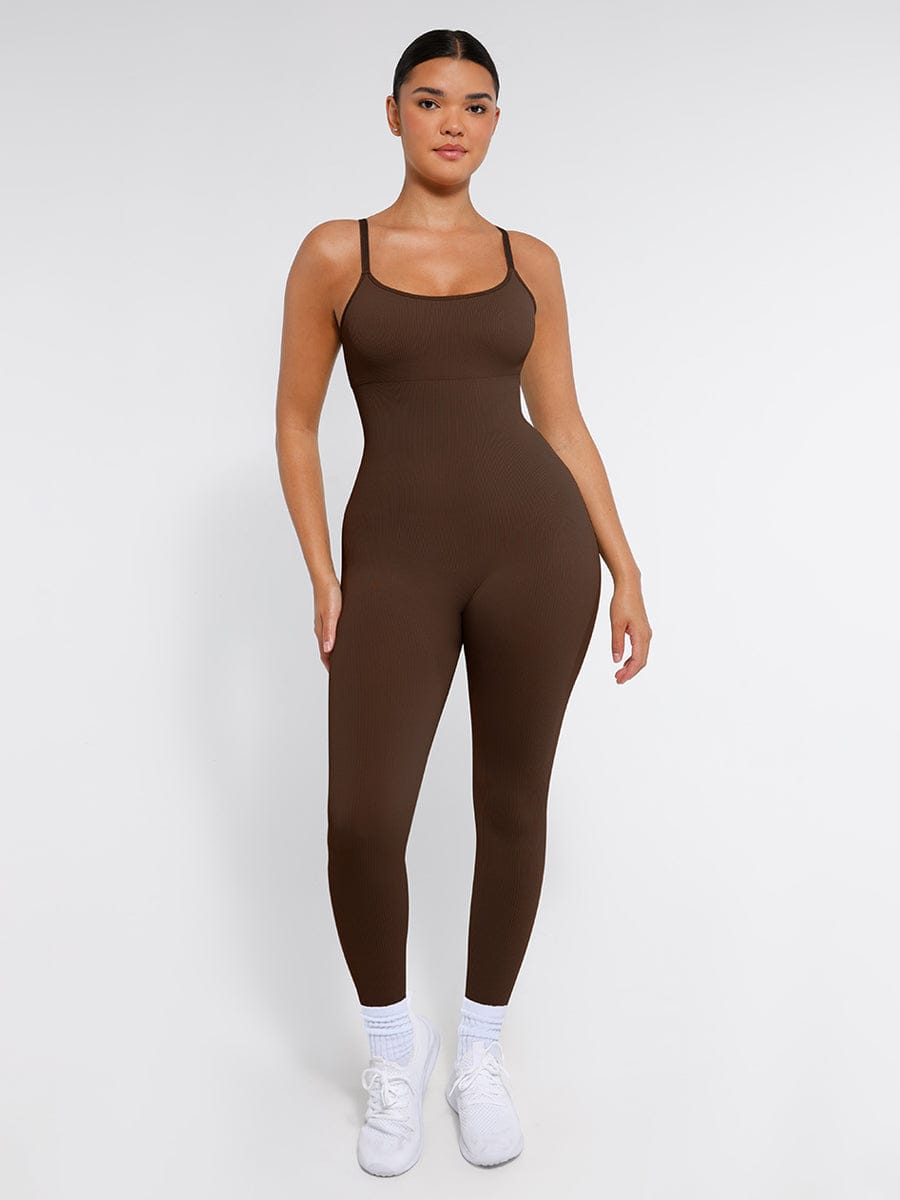 High Stretchy Seamless Sling Tummy Control Jumpsuit Removable cup pads