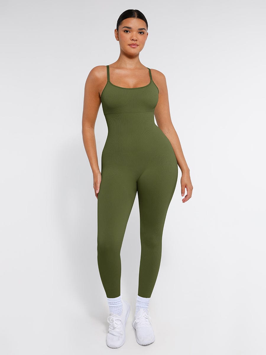 High Stretchy Seamless Sling Tummy Control Jumpsuit Removable cup pads