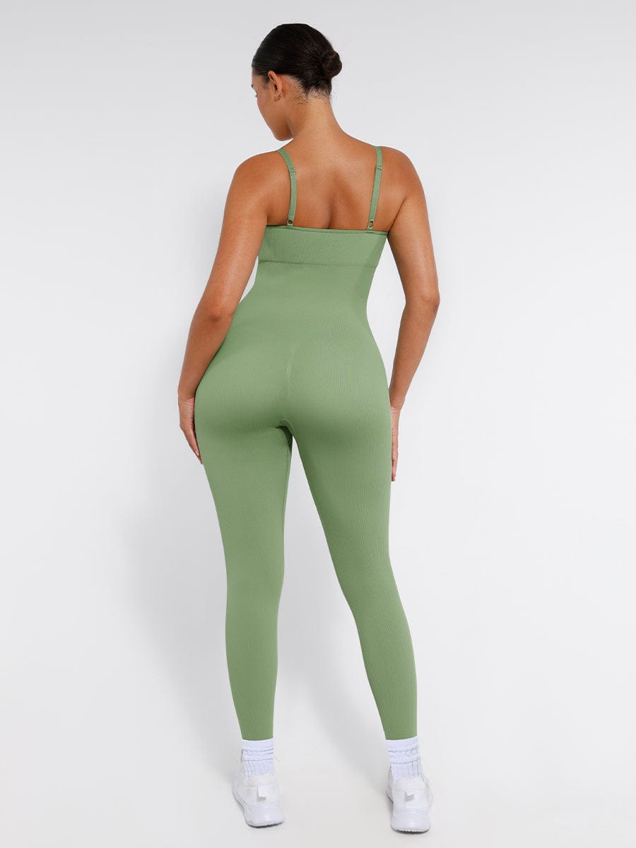 High Stretchy Seamless Sling Tummy Control Jumpsuit Removable cup pads