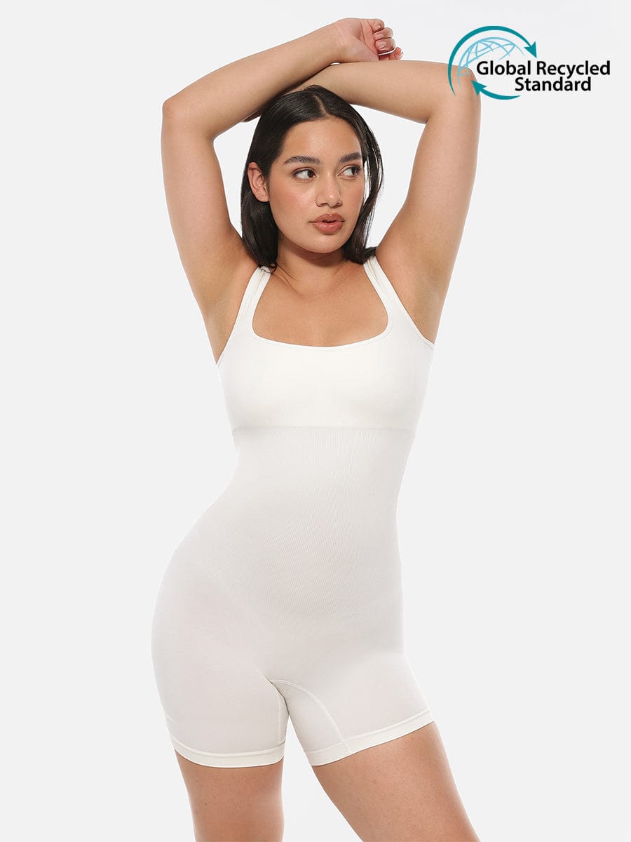 🌿 Eco-friendly Seamless Square Neck Waist and Belly Shaping Jumpsuit
