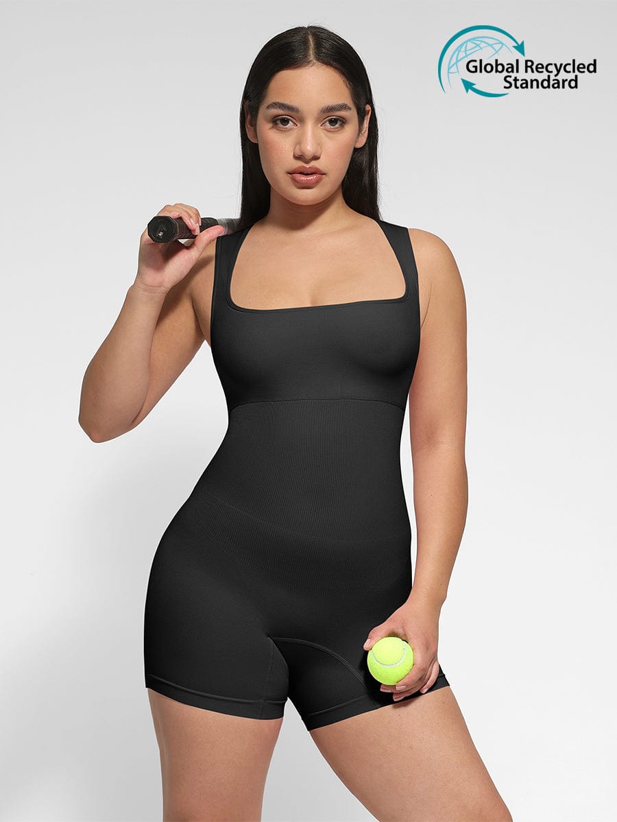🌿 Eco-friendly Seamless Square Neck Waist and Belly Shaping Jumpsuit