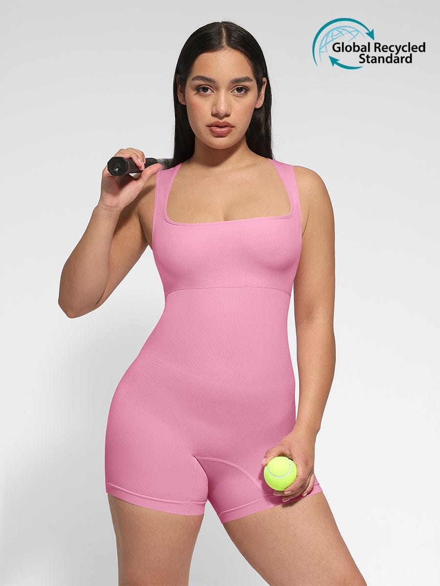 🌿 Eco-friendly Seamless Square Neck Waist and Belly Shaping Jumpsuit