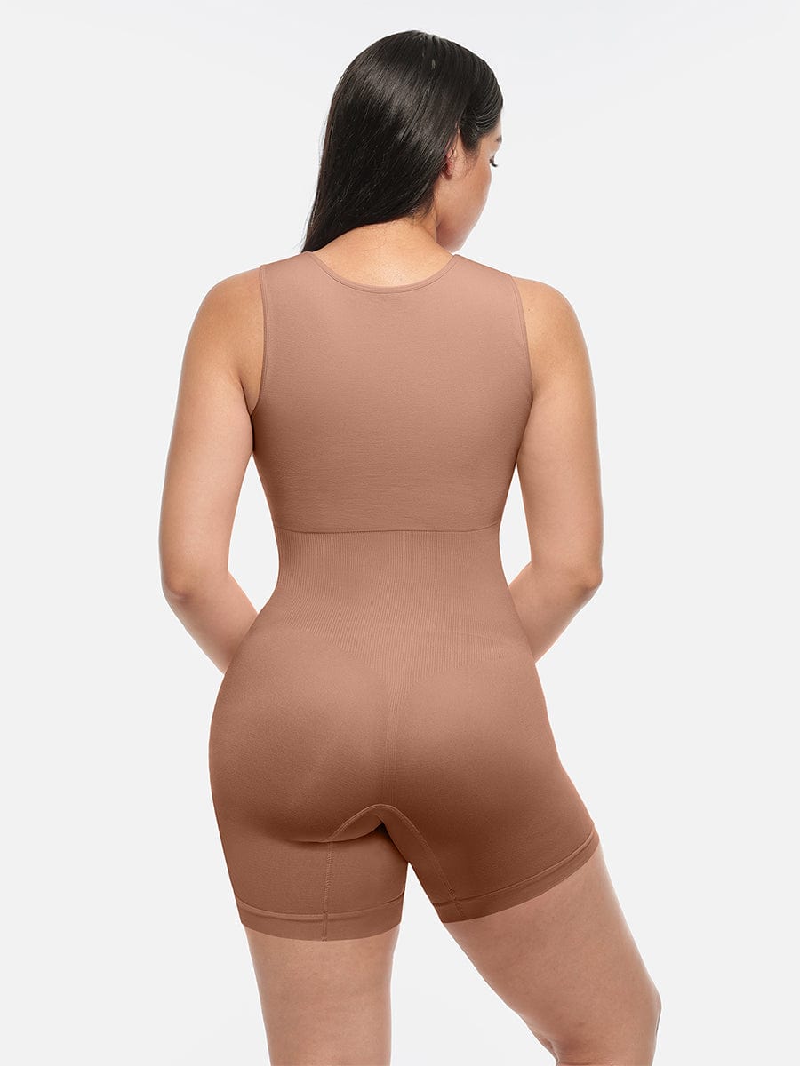 🌿 Eco-friendly Seamless Square Neck Waist and Belly Shaping Jumpsuit