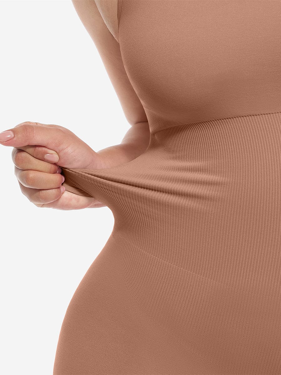 🌿 Eco-friendly Seamless Square Neck Waist and Belly Shaping Jumpsuit