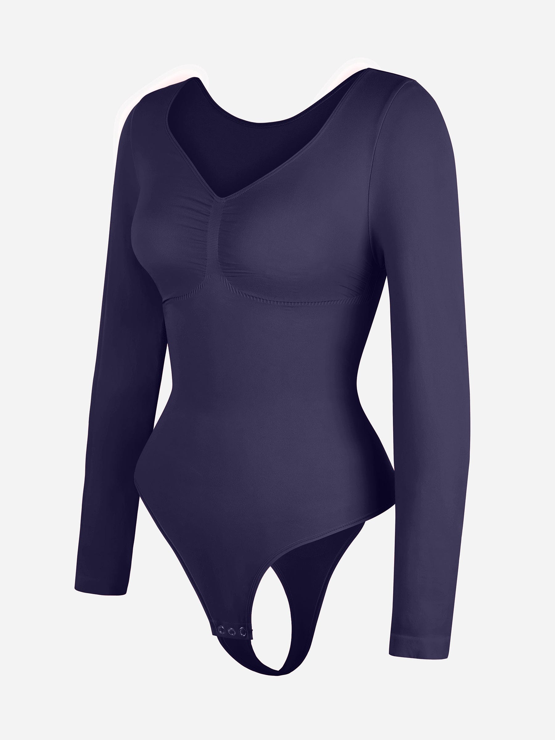 Seamless Long Sleeve Chest Support Tummy Control Thong Bodysuit