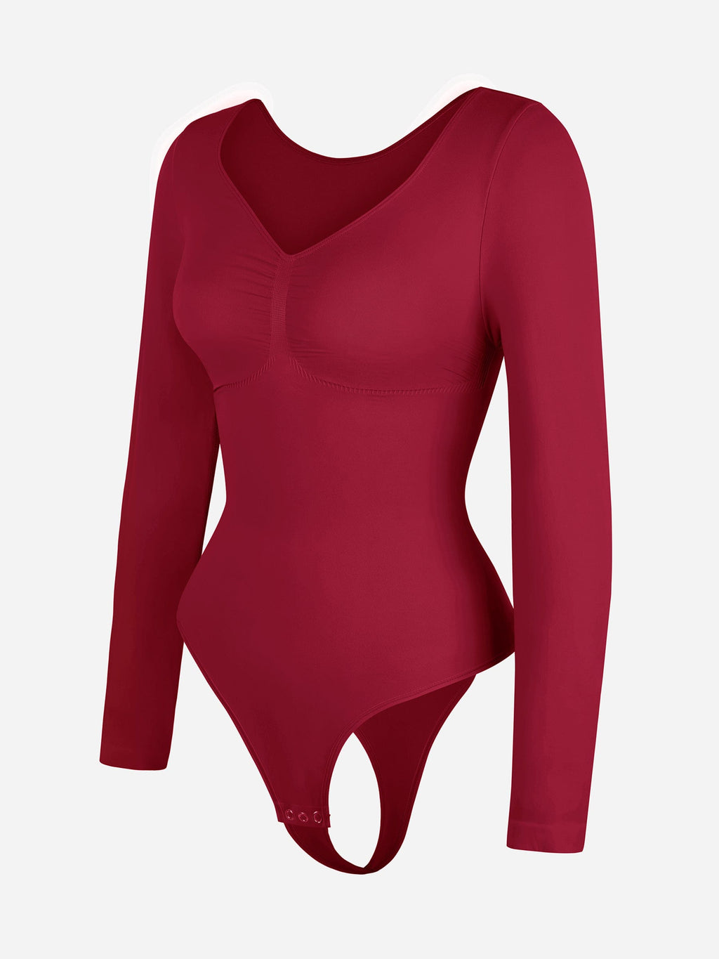 Seamless Long Sleeve Chest Support Tummy Control Thong Bodysuit