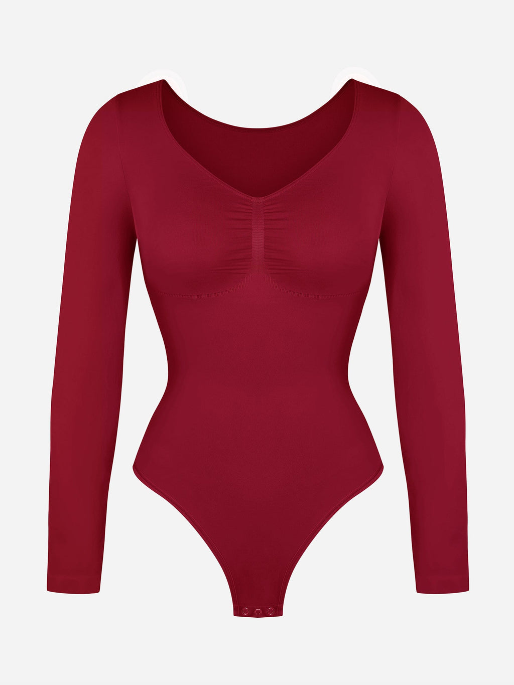 Seamless Long Sleeve Chest Support Tummy Control Thong Bodysuit