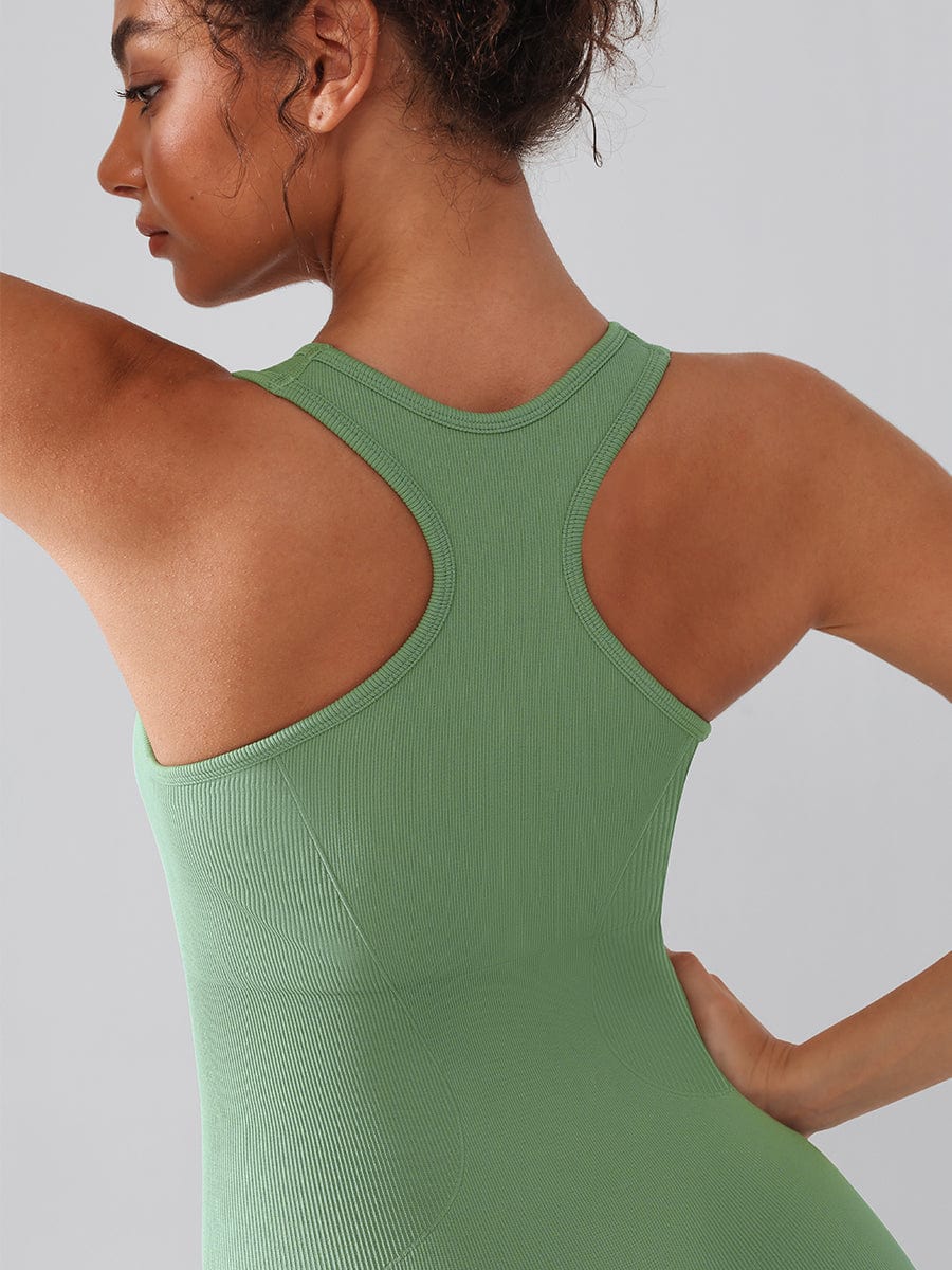 Seamless Zip Front Full-Length Racerback 2-in-1 Sport Shaping Jumpsuit