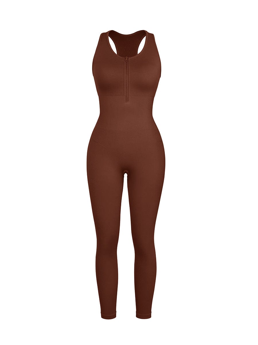 Seamless Zip Front Full-Length Racerback 2-in-1 Sport Shaping Jumpsuit