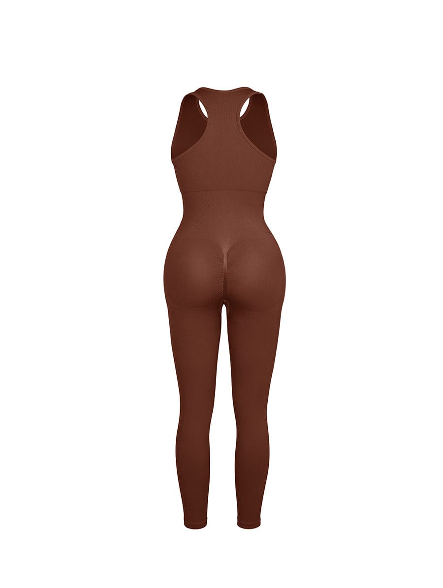 Seamless Zip Front Full-Length Racerback 2-in-1 Sport Shaping Jumpsuit