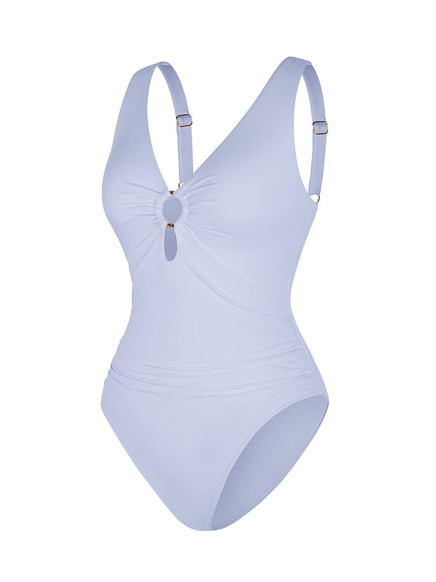 Waist Shaping Mesh Eco Lining Ruched Brief One Piece Swimsuit with Pads