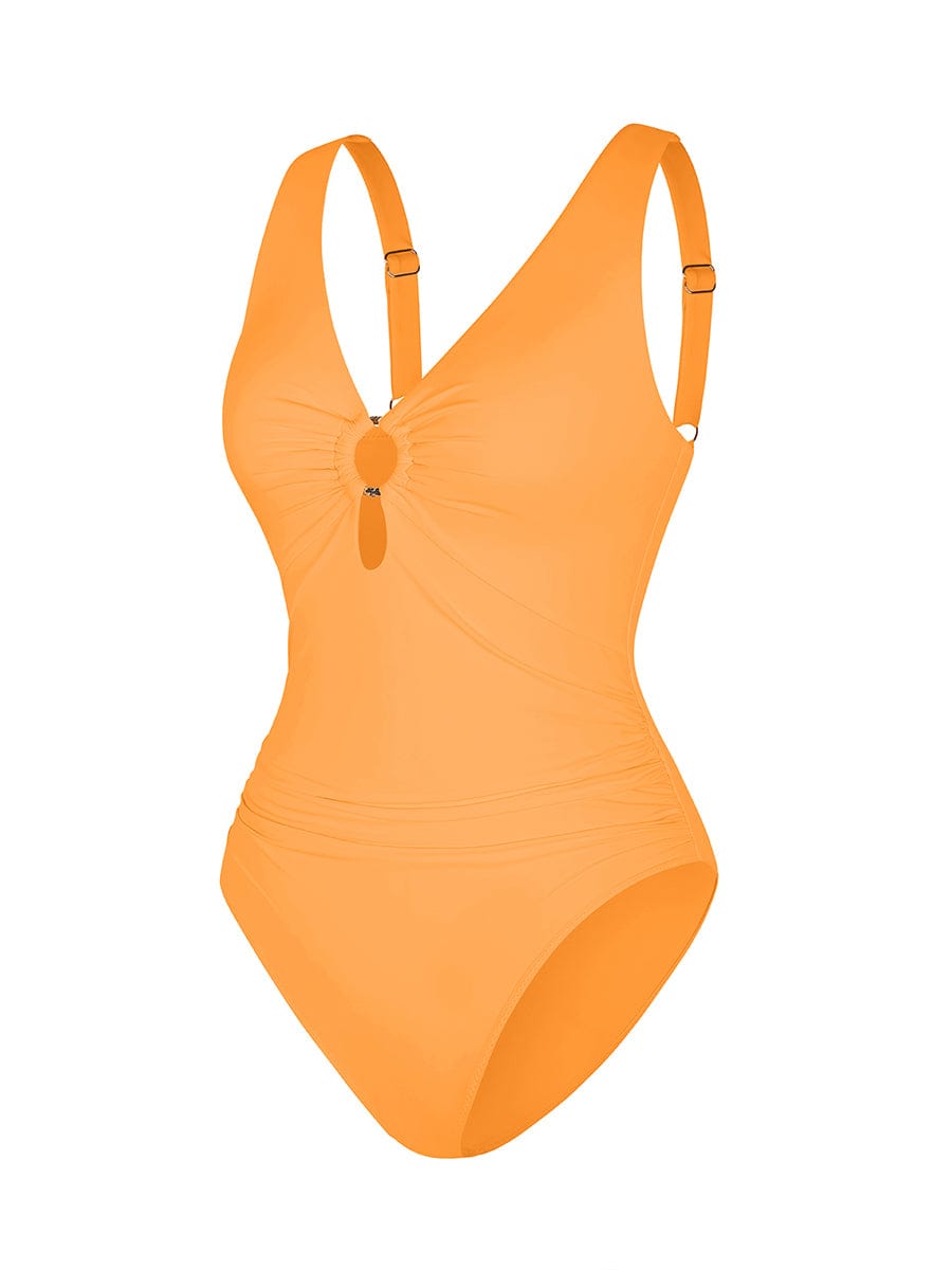Waist Shaping Mesh Eco Lining Ruched Brief One Piece Swimsuit with Pads