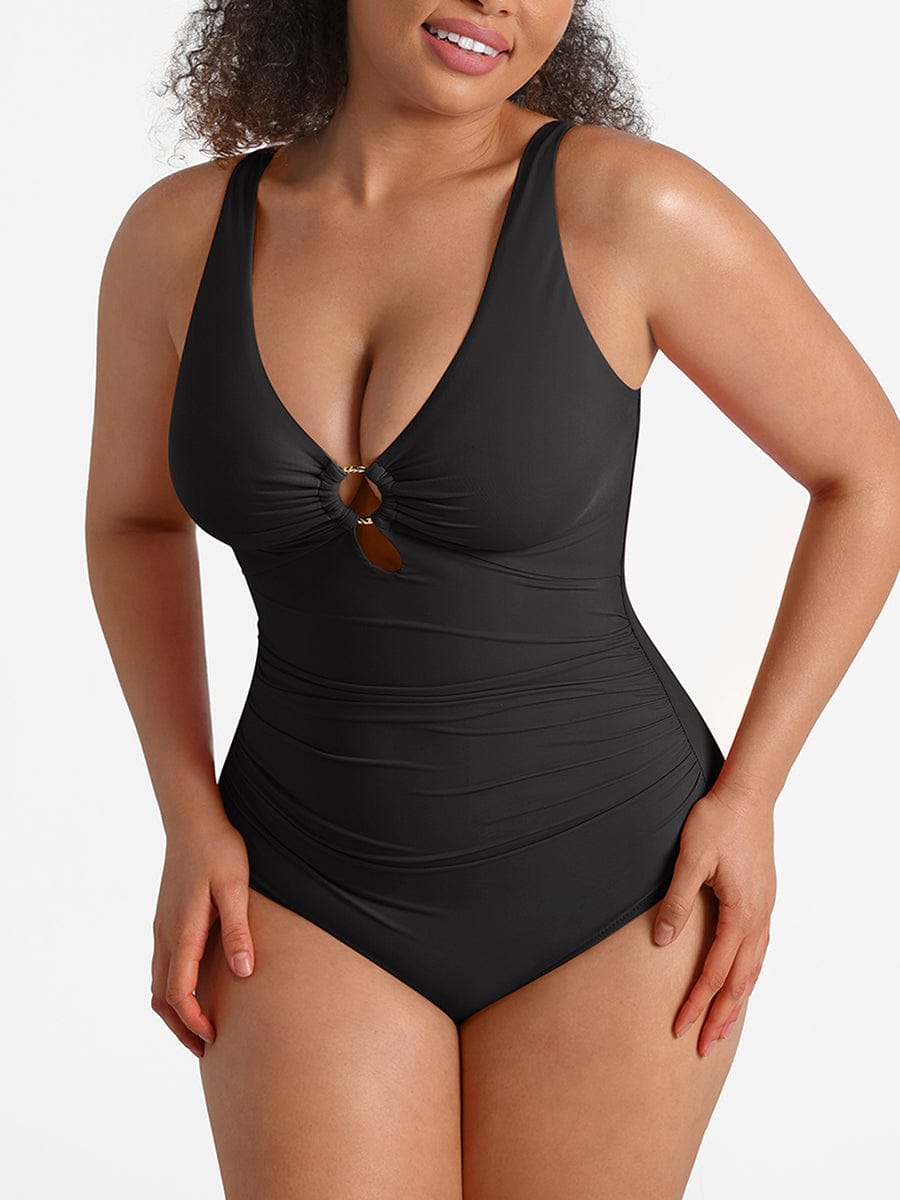 Wholesale Waist Shaping Mesh Eco Lining Ruched Brief One Piece Swimsuit with Pads.