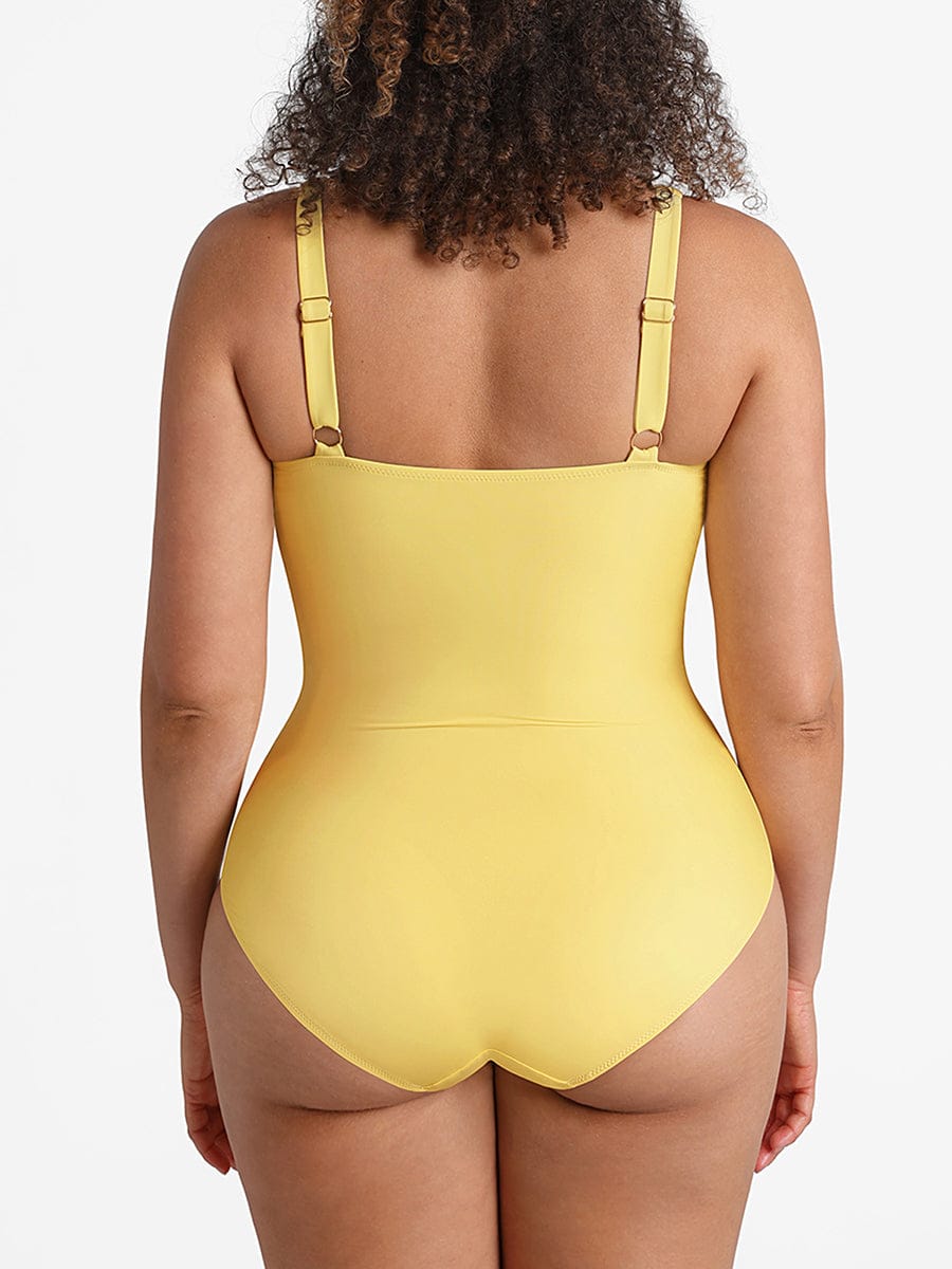 Wholesale Waist Shaping Mesh Eco Lining Ruched Brief One Piece Swimsuit with Pads.