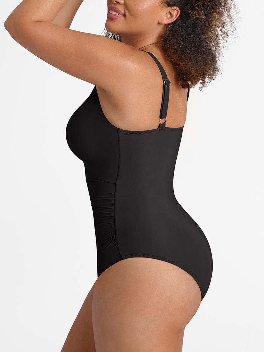 Wholesale Waist Shaping Mesh Eco Lining Ruched Brief One Piece Swimsuit with Pads.