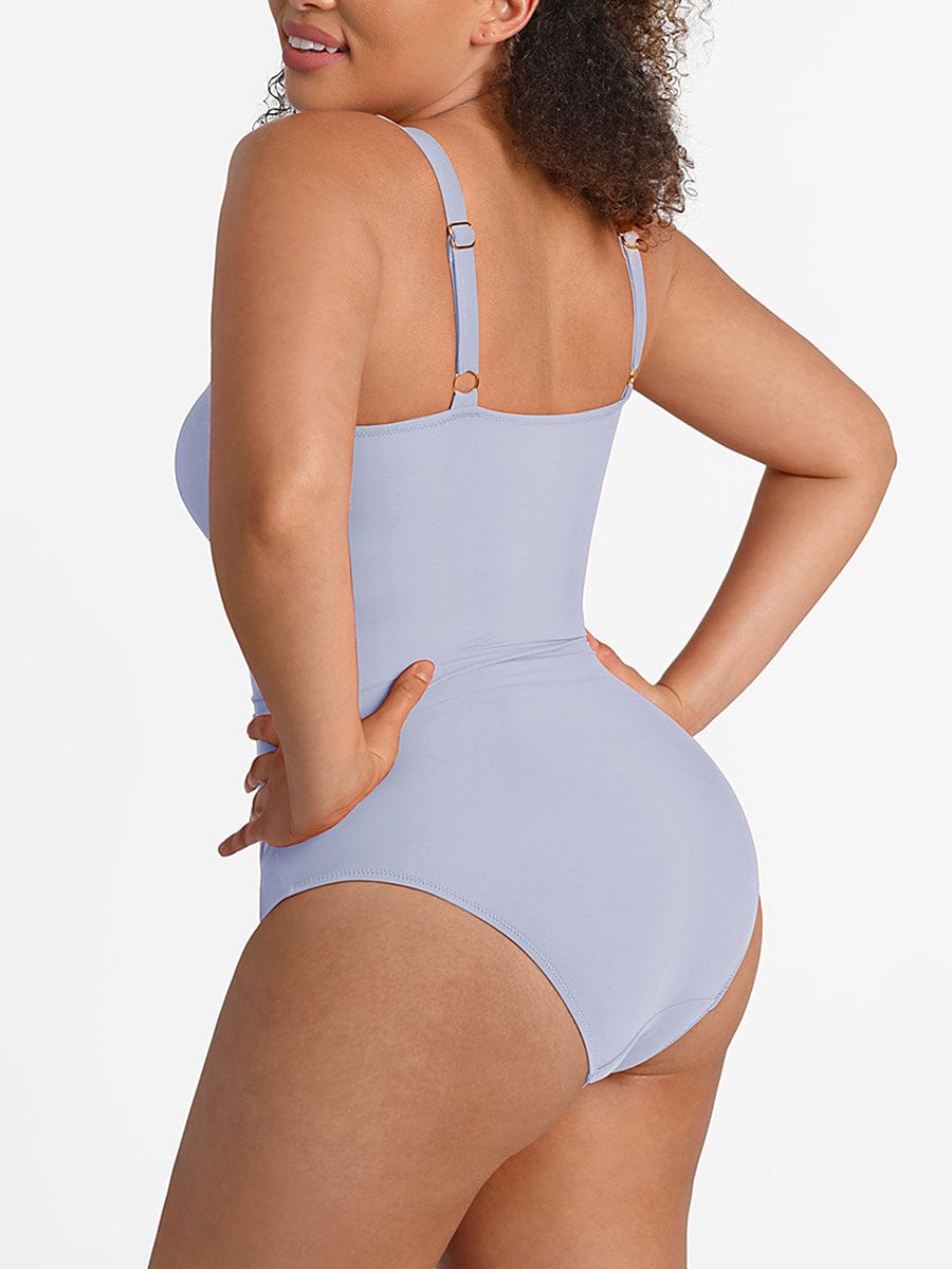 Waist Shaping Mesh Eco Lining Ruched Brief One Piece Swimsuit with Pads