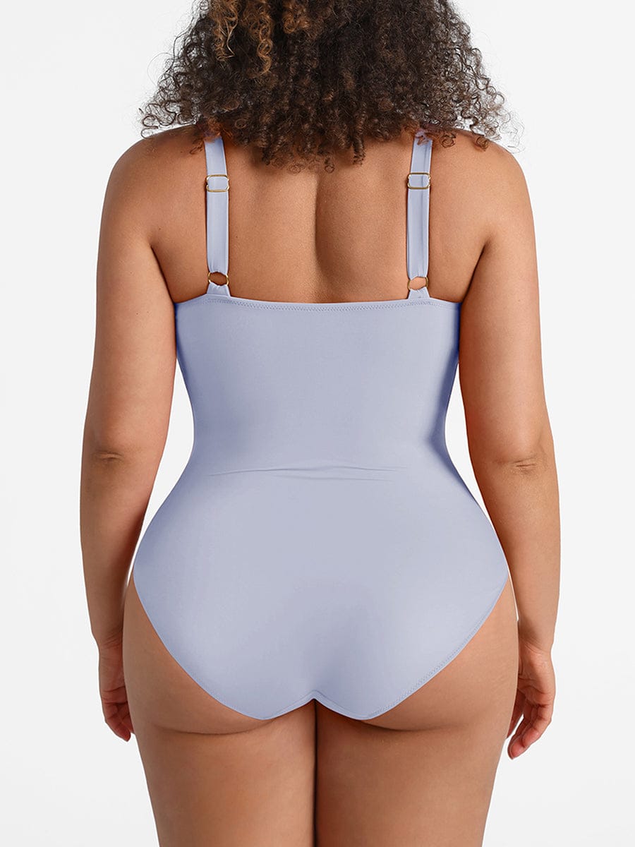 Waist Shaping Mesh Eco Lining Ruched Brief One Piece Swimsuit with Pads