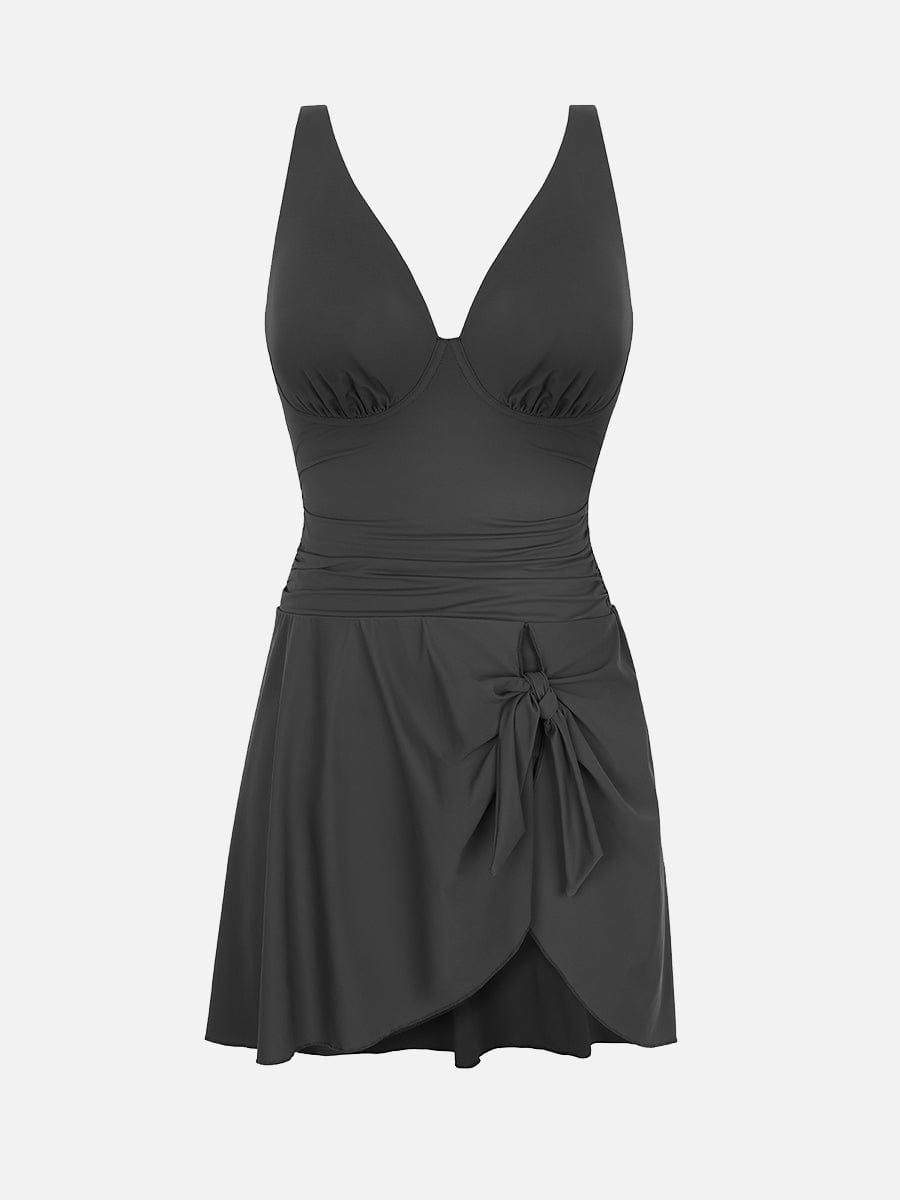 Wholesale Deep V Ruched Shaping Mesh One Piece Swimsuit with Removable Pads.