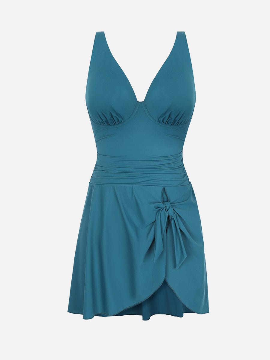 Wholesale Deep V Ruched Shaping Mesh One Piece Swimsuit with Removable Pads.