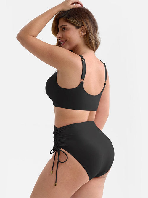 Wholesale Deep V Metal Ring Drawstring Tummy Control Swimsuit with Removable Pads.
