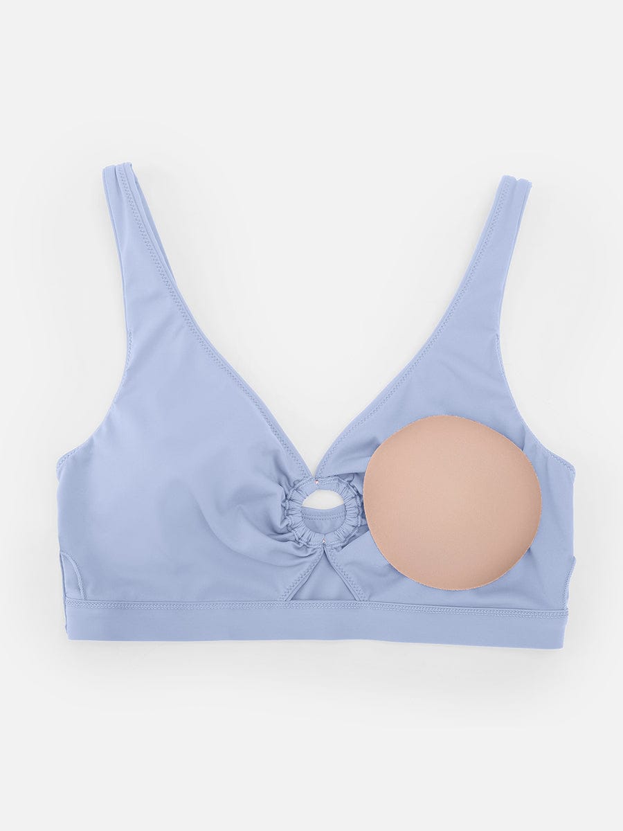 Deep V Metal Ring Drawstring Tummy Control Swimsuit with Removable Pads
