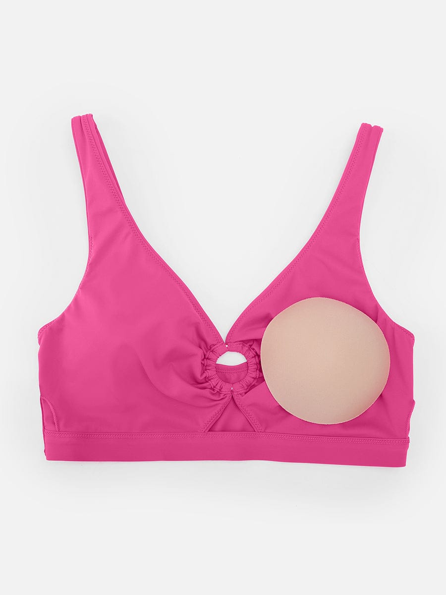 Deep V Metal Ring Drawstring Tummy Control Swimsuit with Removable Pads