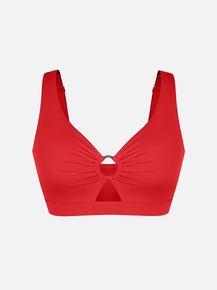 Deep V Metal Ring Drawstring Tummy Control Swimsuit with Removable Pads