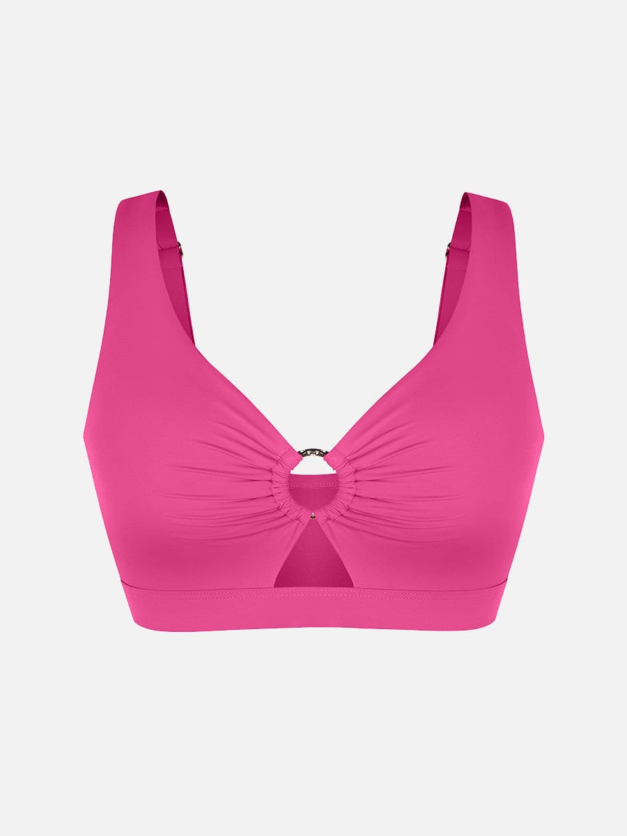 Deep V Metal Ring Drawstring Tummy Control Swimsuit with Removable Pads