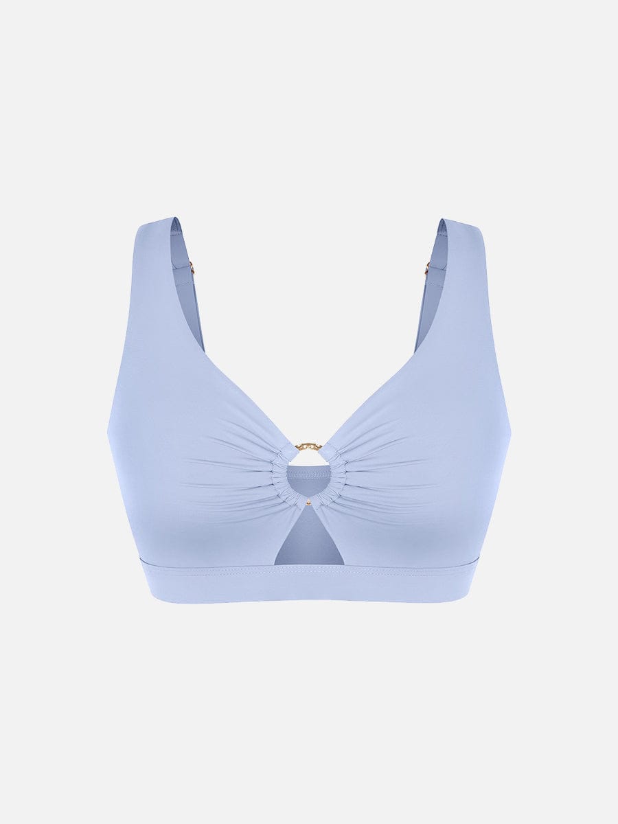 Deep V Metal Ring Drawstring Tummy Control Swimsuit with Removable Pads