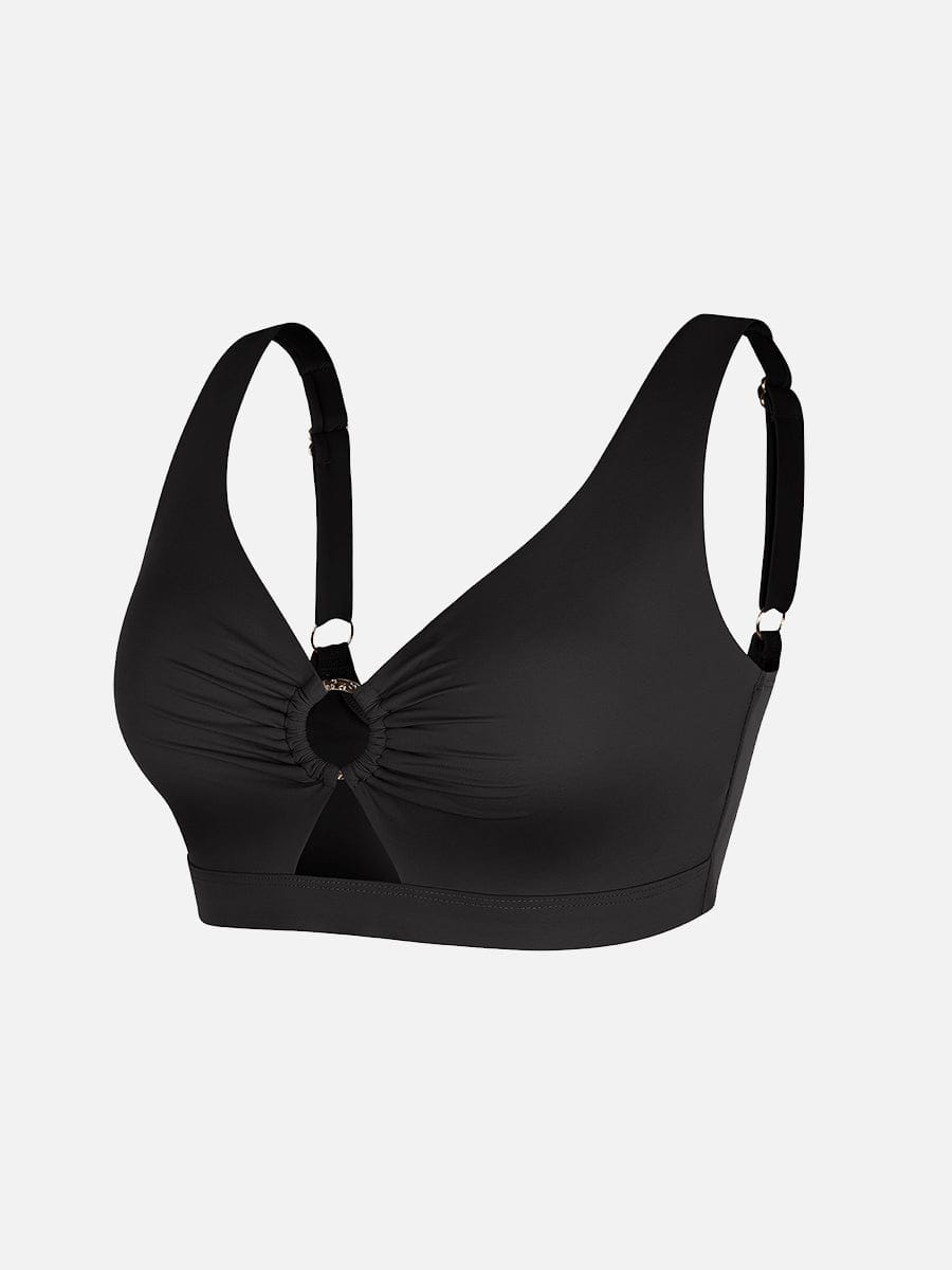 Wholesale Deep V Metal Ring Drawstring Tummy Control Swimsuit with Removable Pads.
