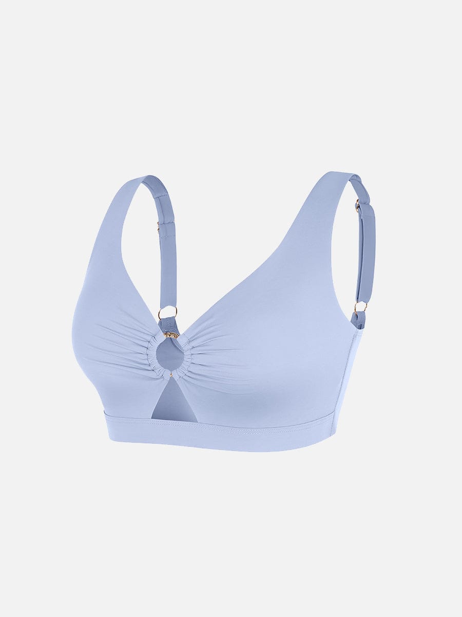 Deep V Metal Ring Drawstring Tummy Control Swimsuit with Removable Pads