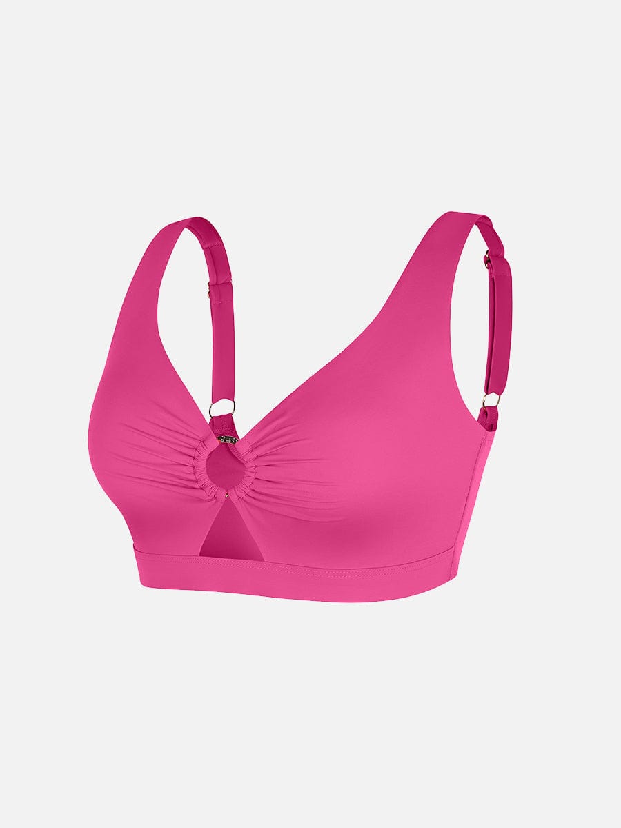 Deep V Metal Ring Drawstring Tummy Control Swimsuit with Removable Pads