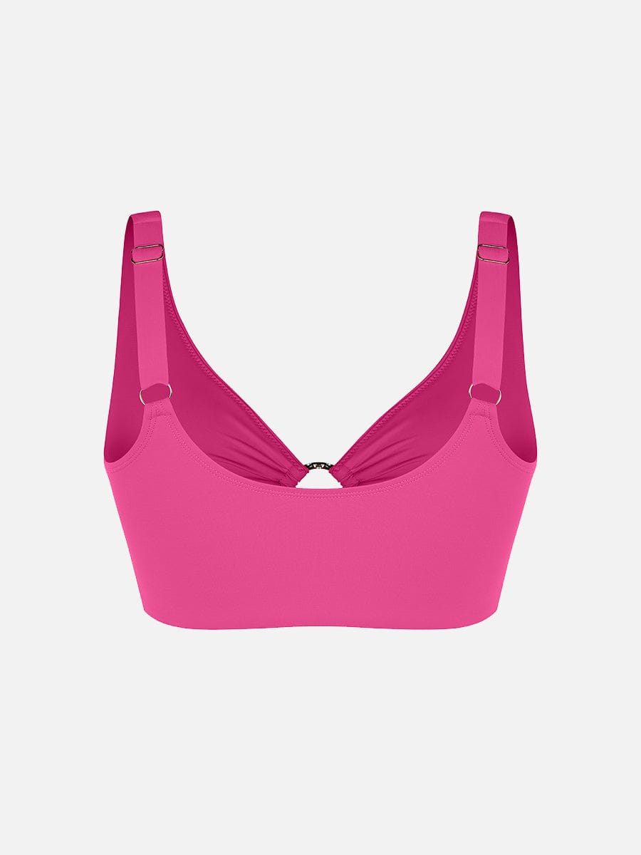 Deep V Metal Ring Drawstring Tummy Control Swimsuit with Removable Pads