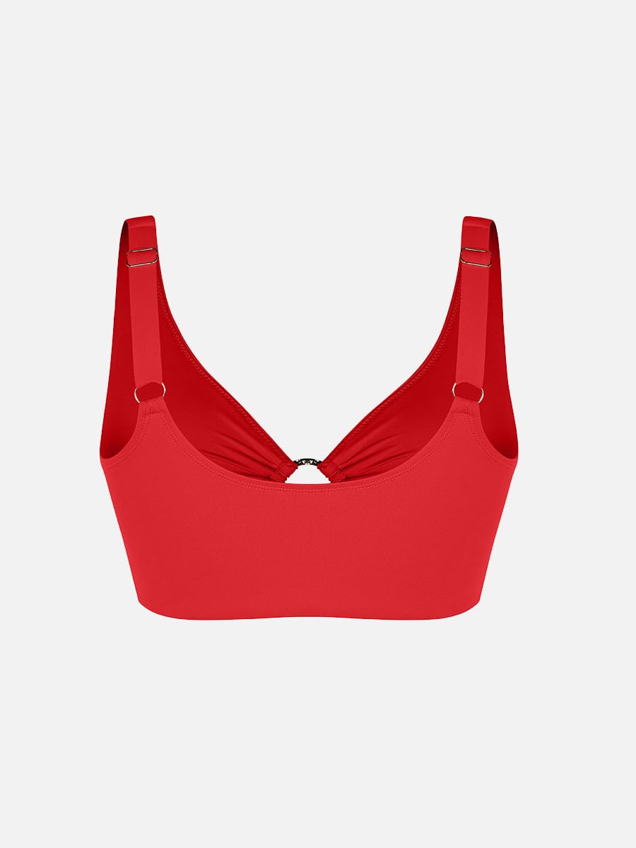 Deep V Metal Ring Drawstring Tummy Control Swimsuit with Removable Pads