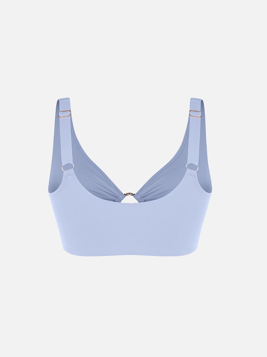 Deep V Metal Ring Drawstring Tummy Control Swimsuit with Removable Pads
