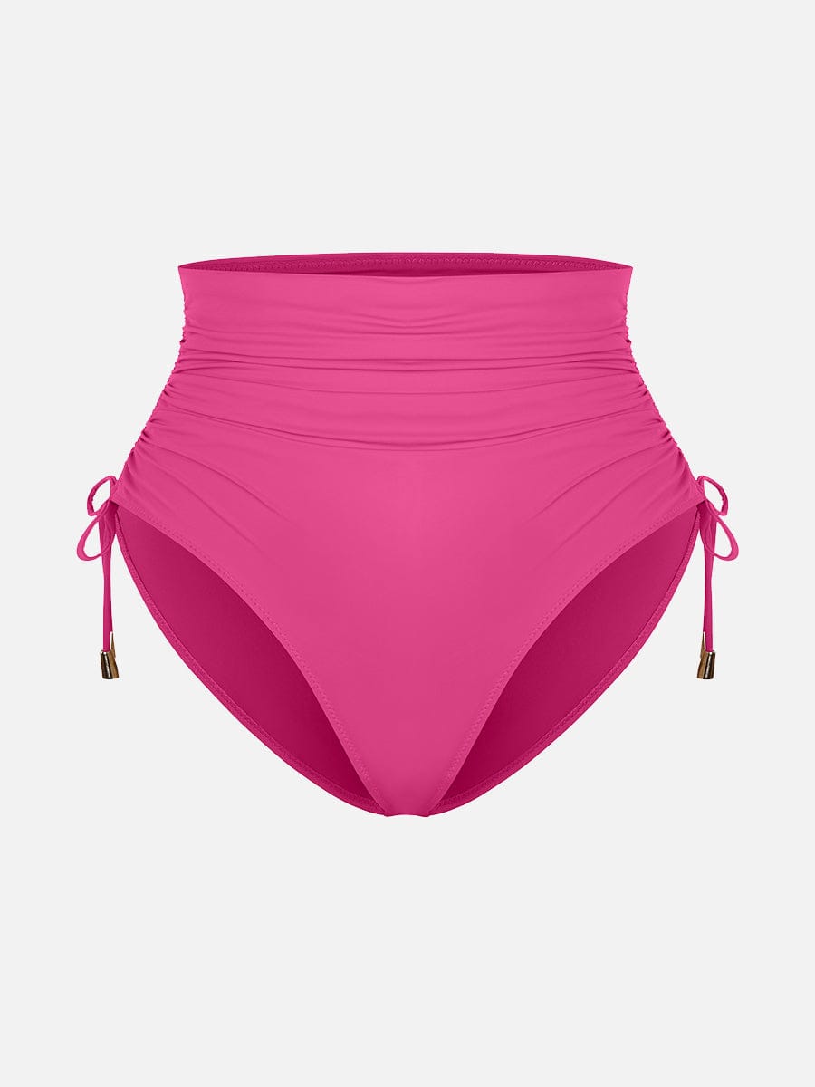 Deep V Metal Ring Drawstring Tummy Control Swimsuit with Removable Pads
