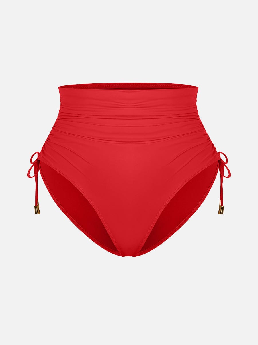 Deep V Metal Ring Drawstring Tummy Control Swimsuit with Removable Pads