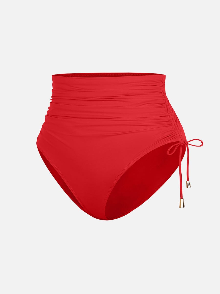 Deep V Metal Ring Drawstring Tummy Control Swimsuit with Removable Pads