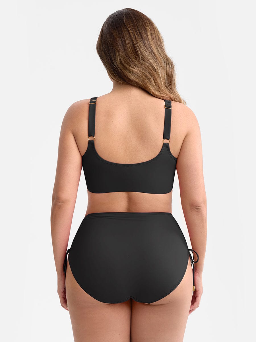 Wholesale Deep V Metal Ring Drawstring Tummy Control Swimsuit with Removable Pads.