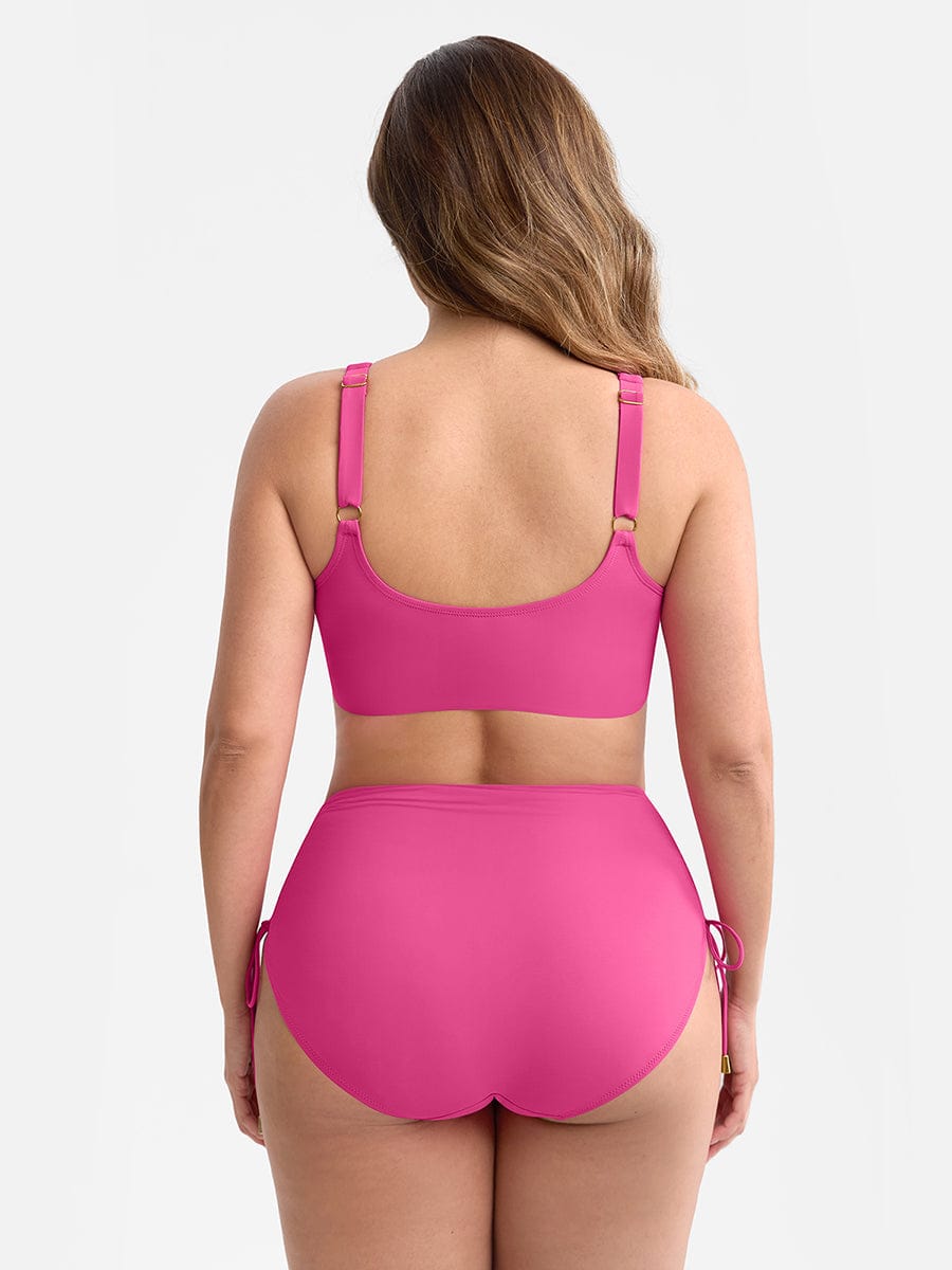 Wholesale Deep V Metal Ring Drawstring Tummy Control Swimsuit with Removable Pads.