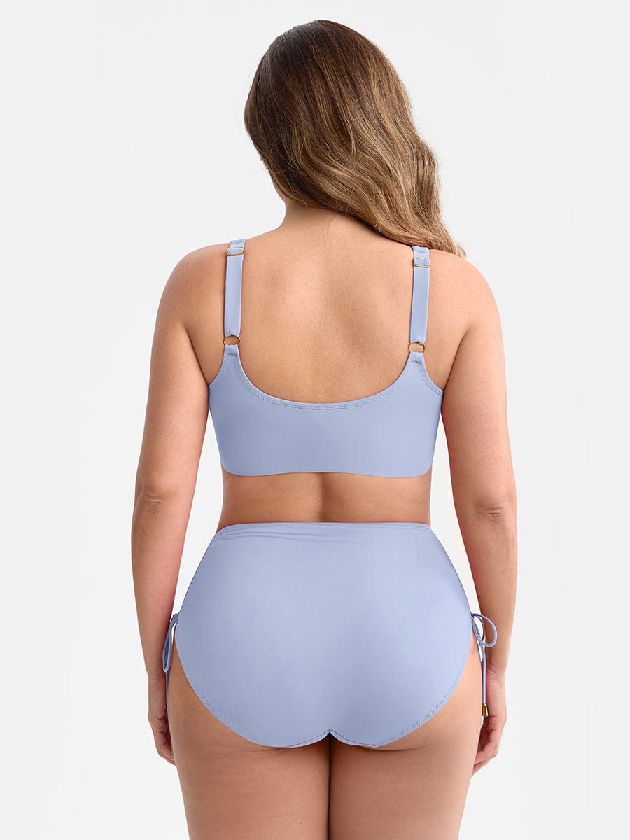 Deep V Metal Ring Drawstring Tummy Control Swimsuit with Removable Pads