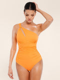 One Shoulder One Piece Ruched Support Chest Swimwear