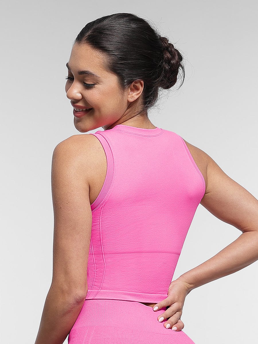 Wholesale Supportive Seamless Sports Top with Built-in Bra & Removable Cups.