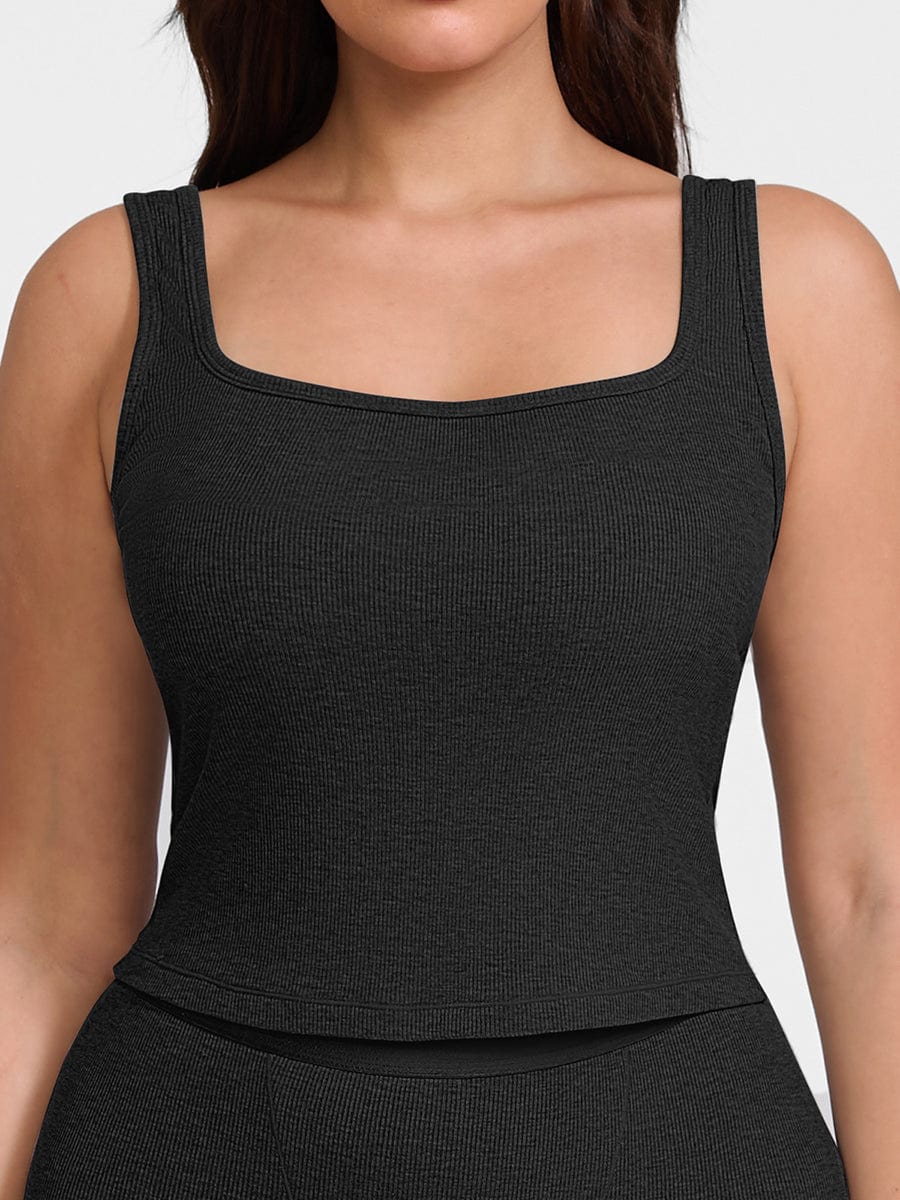 Wholesale Rayon Ribbed Wide Strap Scoop Neck Tank Top Breathable.