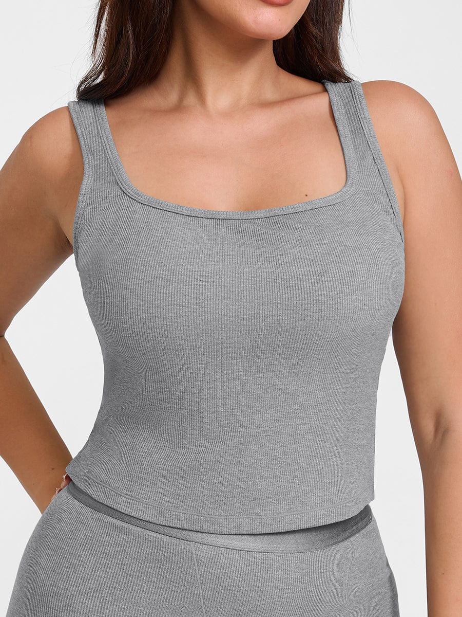 Wholesale Rayon Ribbed Wide Strap Scoop Neck Tank Top Breathable.