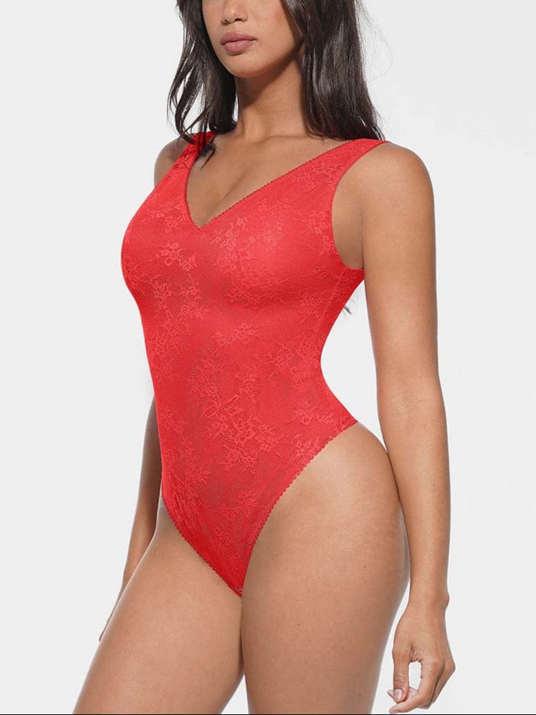 Wholesale Seamless Sexy Deep V-Neck Lace Shaping Thong Bodysuit.