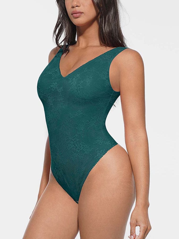 Wholesale Seamless Sexy Deep V-Neck Lace Shaping Thong Bodysuit.